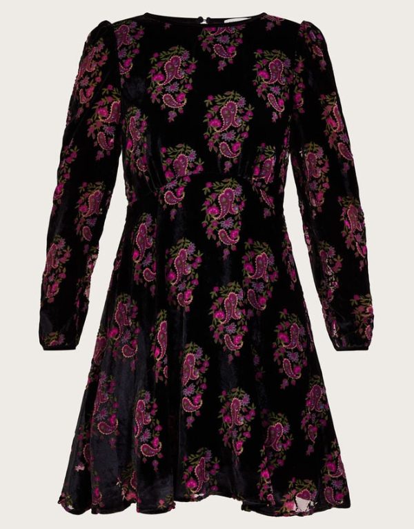 Monsoon Ruby Paisley Velvet Dress Black - Image 5