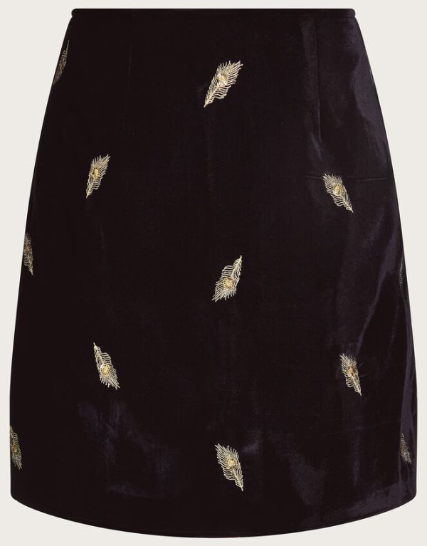 Monsoon Faye Embellished Velvet Skirt Black - Image 5