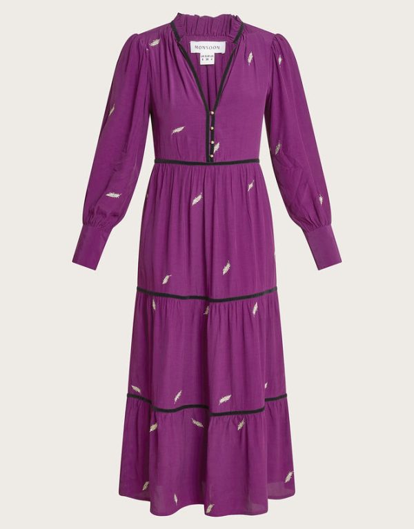 Monsoon Willa Embroidered Shirt Dress Purple - Image 5