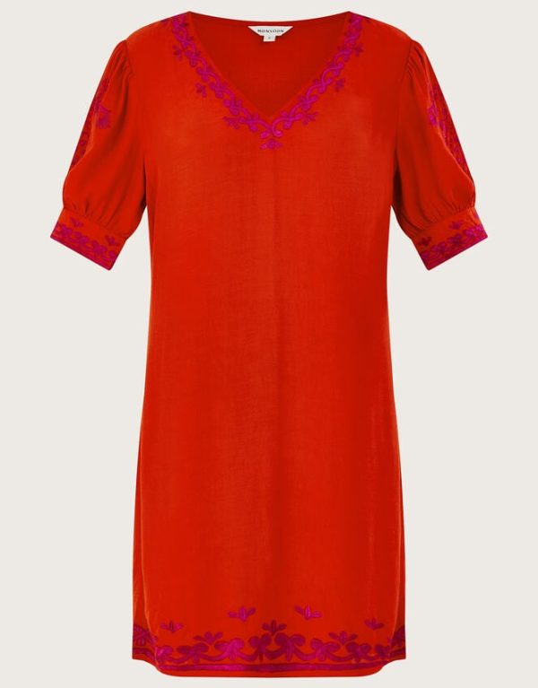 Monsoon Chrissy Embroidered Tunic Dress Orange - Image 5