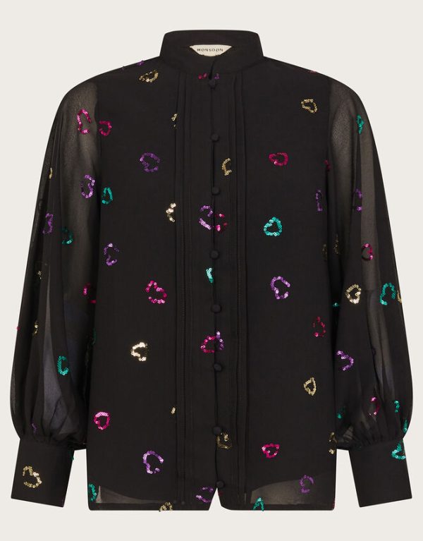 Monsoon Hope Heart Sequin Blouse Black - Image 5