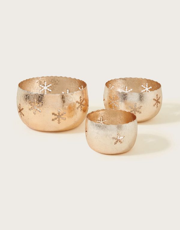 Monsoon Snowflake Candle Holders Set of Three Gold