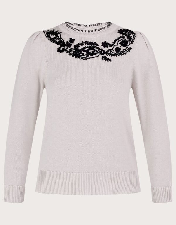 Monsoon Paisley Embroidered Jumper Ivory - Image 5