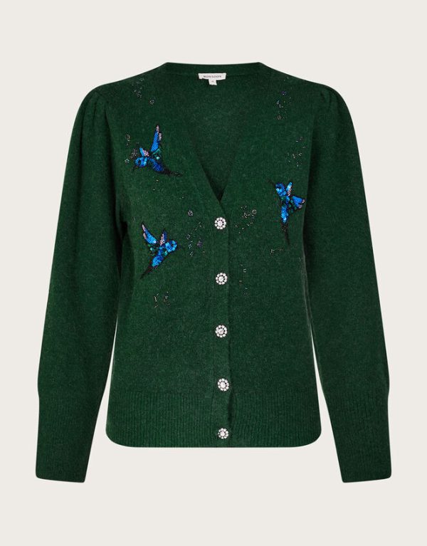 Monsoon Beau Bird Embellished Cardigan Green - Image 6