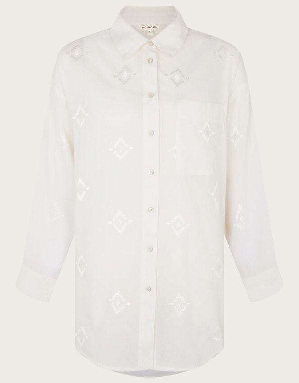 Monsoon Diamond Embroidered Beach Shirt White - Image 5