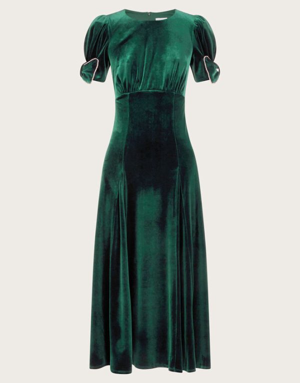 Monsoon Belle Velvet Bow Dress Green - Image 6