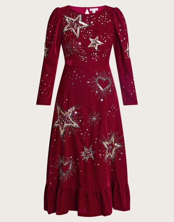 Monsoon Kata Embellished Velvet Dress Red - Image 5