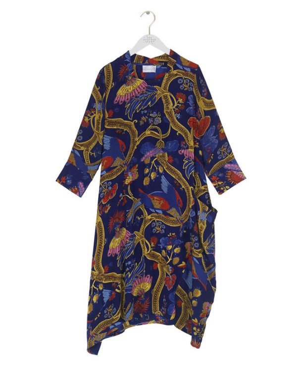 Monsoon One Hundred Stars Peacock Print Asymmetrical Dress Blue - Image 6