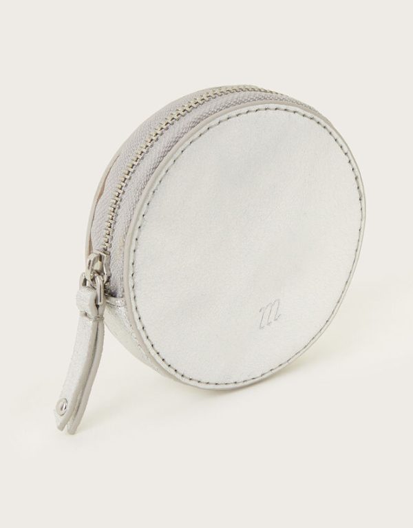 Monsoon Metallic Leather Round Coin Purse Silver - Image 2