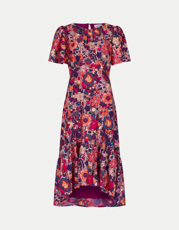 Monsoon East Floral Print Midi Dress Multi - Image 7