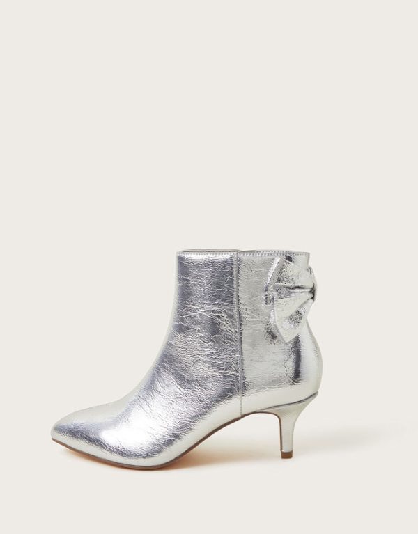 Monsoon Evie Kitten Heel Bow Boots Silver - Image 3