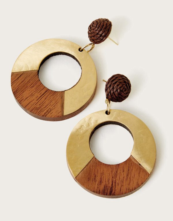 Monsoon Wooden Circle Drop Earrings - Image 3