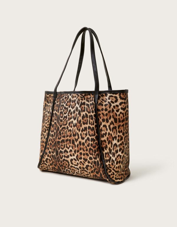 Monsoon Mava Leopard Print Faux Leather Tote Bag - Image 3