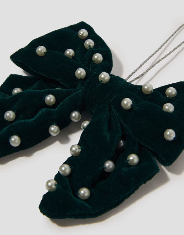 Monsoon Embellished Pearl Bow Christmas Tree Decoration Teal - Image 3