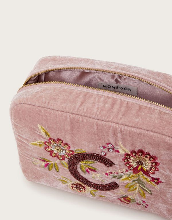 Monsoon Initial Embellished Make Up Bag Pink - Image 3