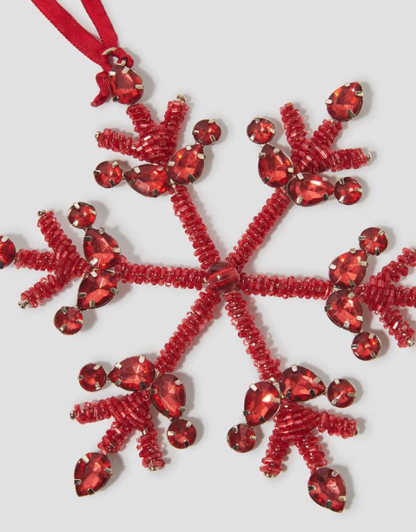 Monsoon Embellished Snowflake Christmas Tree Decoration Red - Image 3