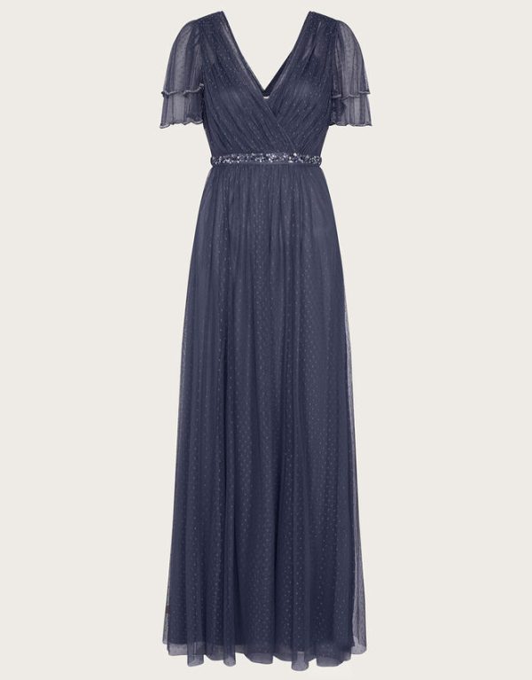 Monsoon Isla Spot Mesh Maxi Dress Blue - Image 5