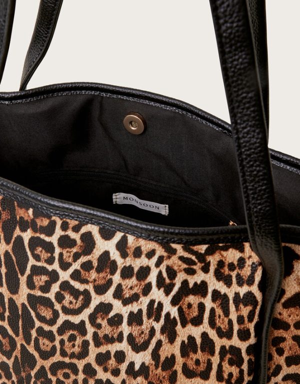 Monsoon Mava Leopard Print Faux Leather Tote Bag - Image 4