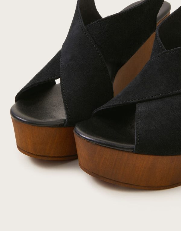 Monsoon Willow Suede Wedge Sandals Black - Image 3