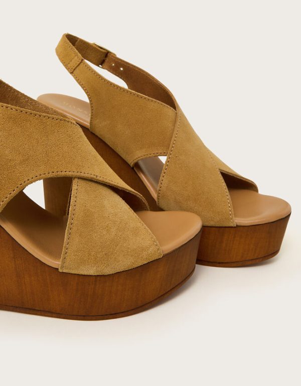 Monsoon Willow Suede Wedge Sandals Tan - Image 3