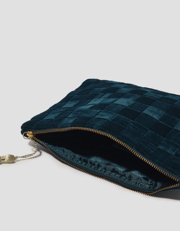 Monsoon Woven Velvet Zip Pouch Teal - Image 4