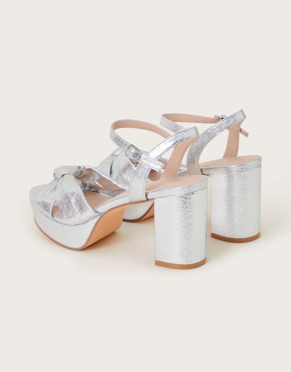 Monsoon Twist Knot Platform Heels Silver - Image 4