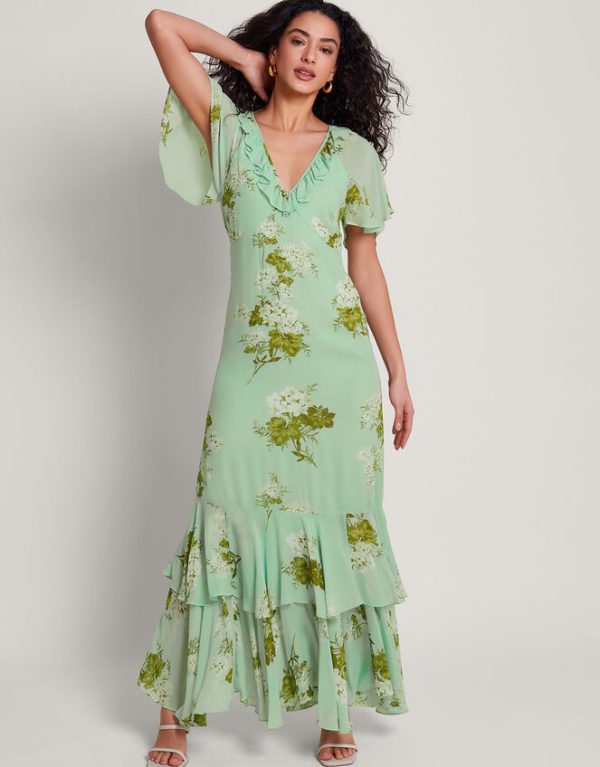 Monsoon Rowena Ruffle Dress Green