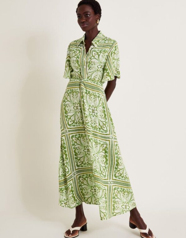 Monsoon Emilia Print Midi Shirt Dress Green