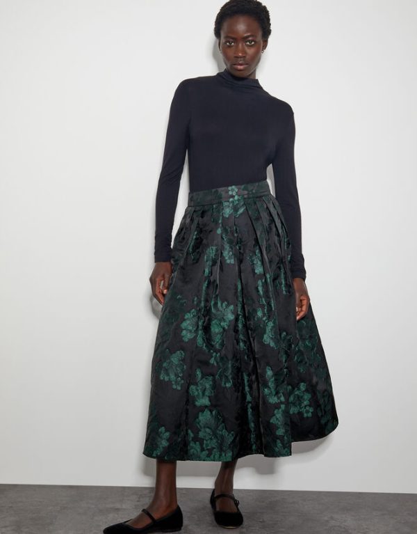 Monsoon Julie Jacquard Skirt Green