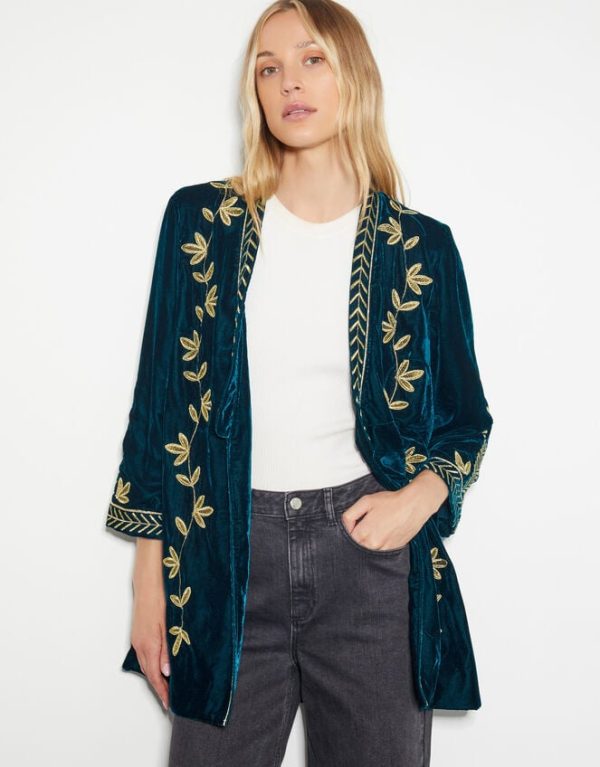 Monsoon Fiona Embroidered Velvet Jacket