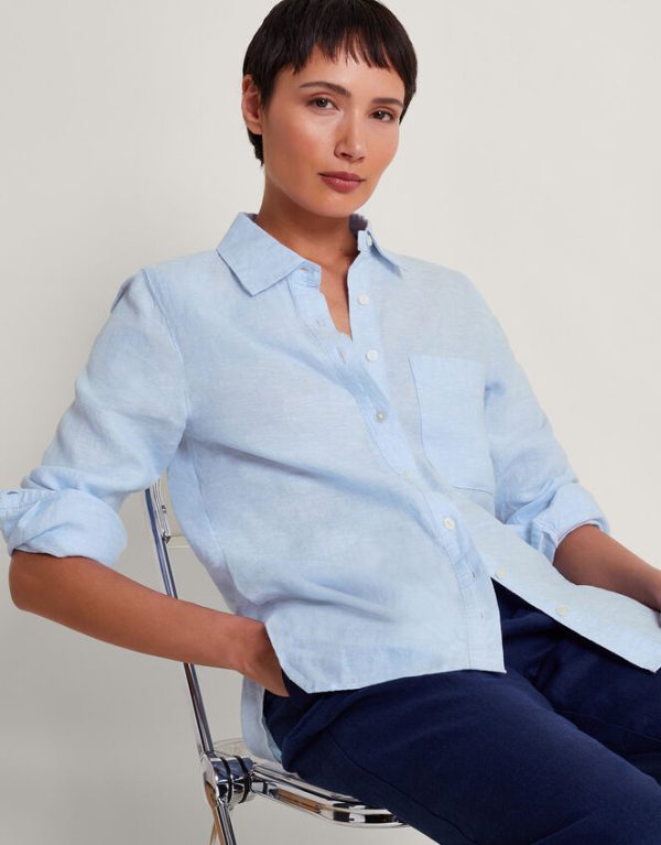 Monsoon Charlie Longline Linen Shirt Blue