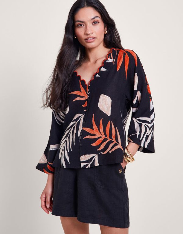 Monsoon Carlotta Print Top Black