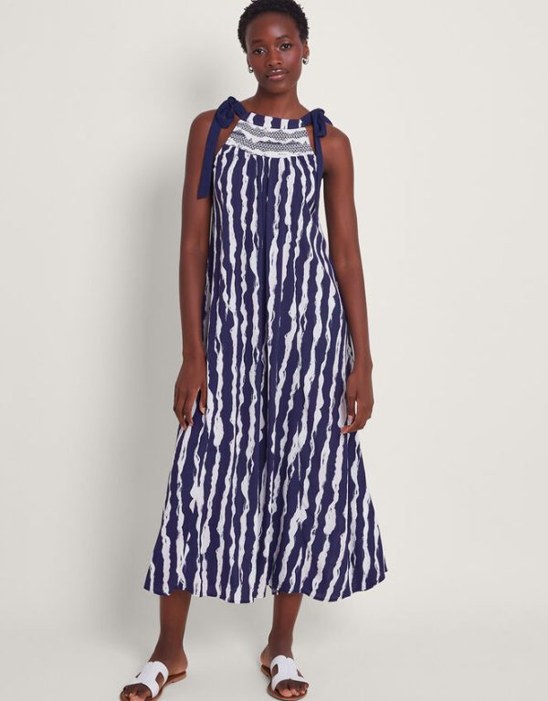 Monsoon Caity Stripe Dress Blue