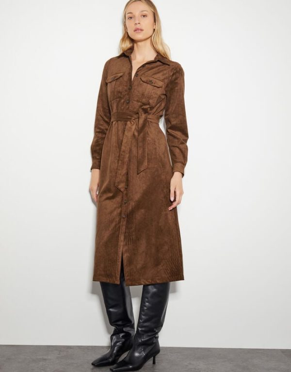 Monsoon Amber Suedette Midi Dress Brown