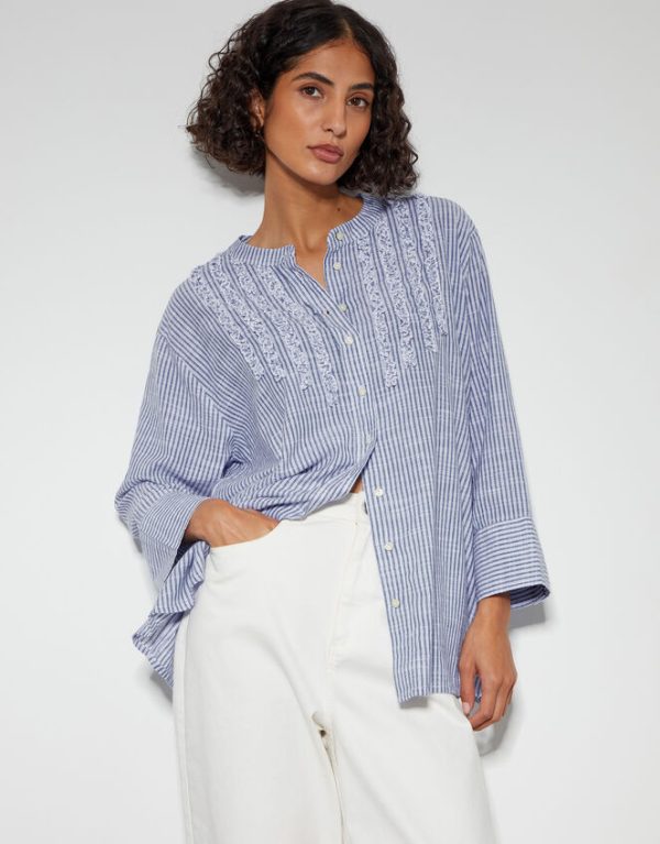 Monsoon Laura Ruffle Blouse Blue