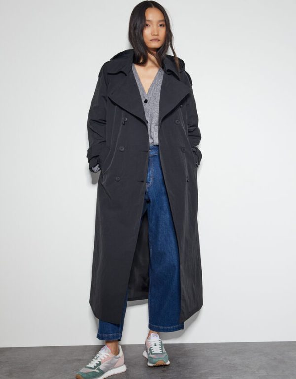 Monsoon Mimi Longline Trench Coat Black