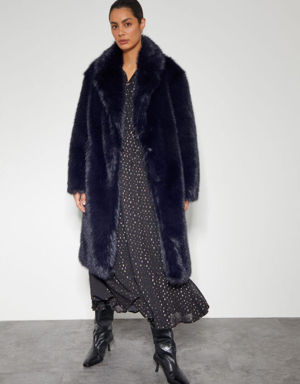 Monsoon Camille Faux Fur Coat Blue