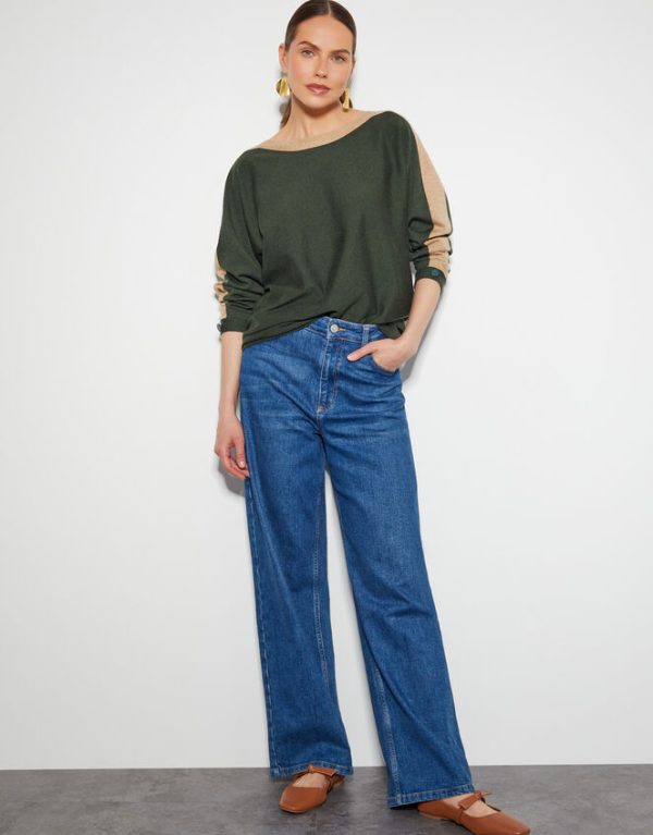 Monsoon Nellie Two-Tone Knit Jumper Green