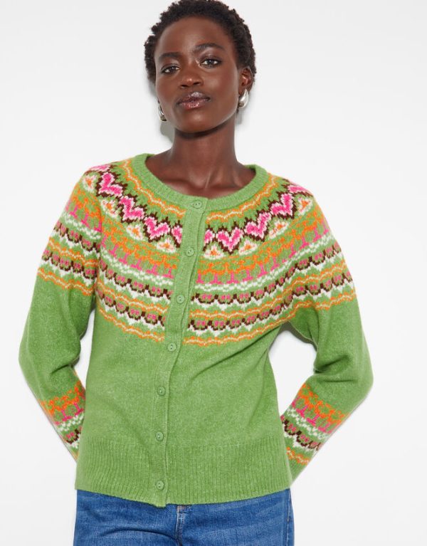 Monsoon Fern Fair Isle Cardigan Green