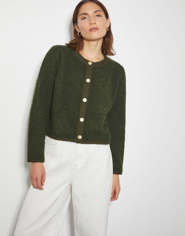 Monsoon Bevan Boucle Cardigan Green