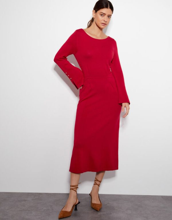 Monsoon Sal Slash Knit Dress Red