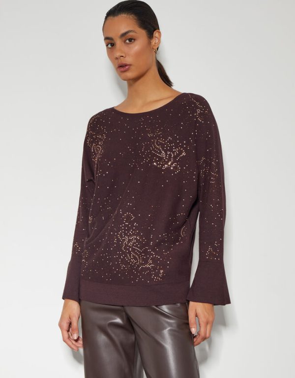 Monsoon Hope Sparkle Stud Raglan Jumper Brown