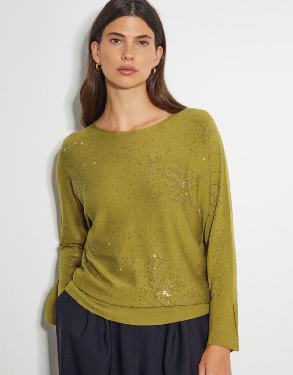 Monsoon Hope Sparkle Stud Raglan Jumper Green