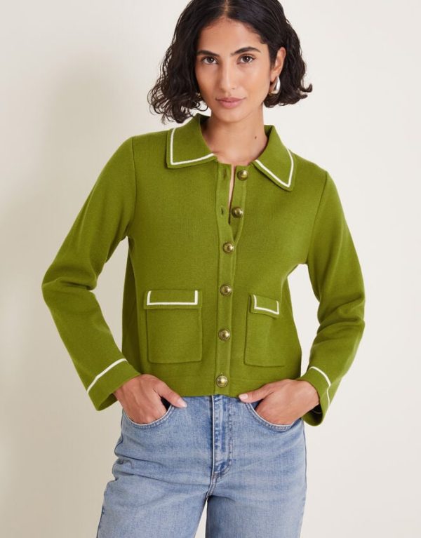 Monsoon Nicki Collar Knit Jacket Green