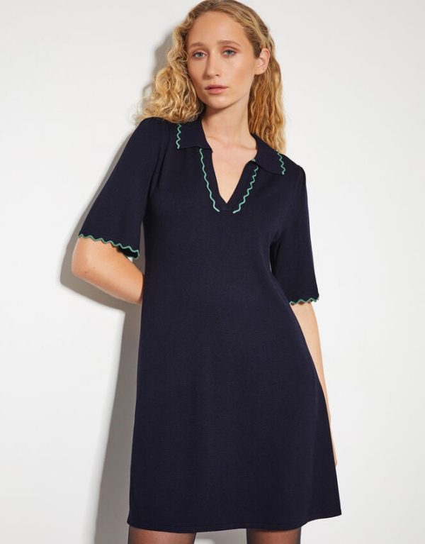 Monsoon Cole Scallop Collar Knit Mini Dress Blue