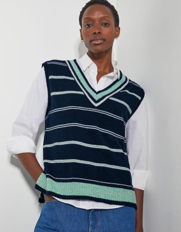 Monsoon Shauna Stripe V-Neck Sweater Vest Blue