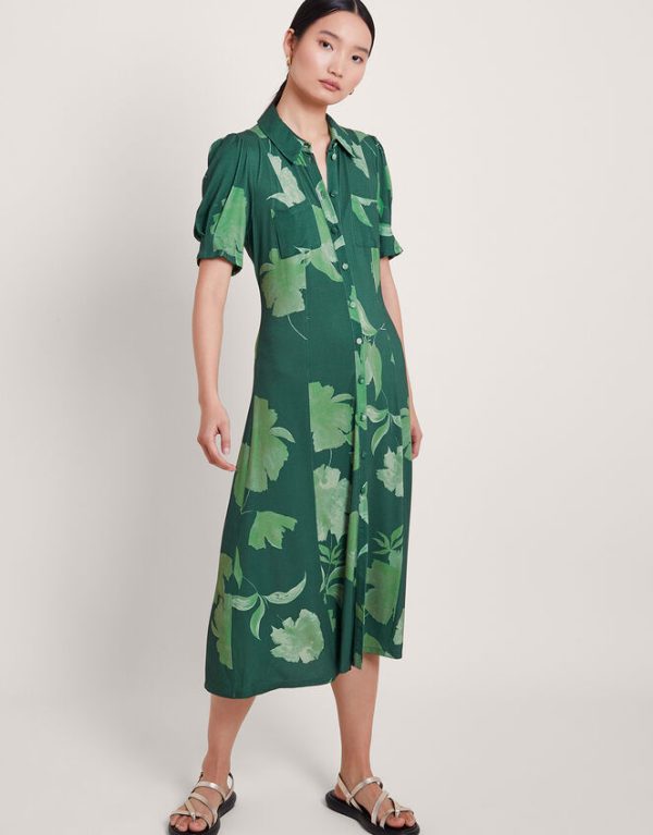 Monsoon Zannah Print Shirt Dress Green