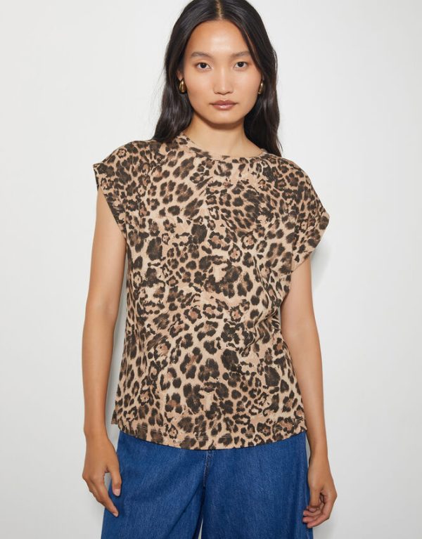 Monsoon Archi Leopard Print Jersey T-Shirt Brown