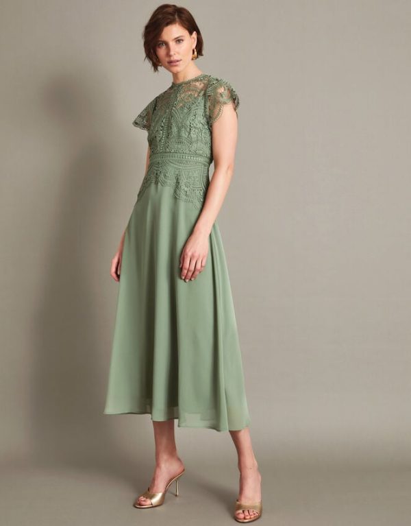 Monsoon Monica Lace Midi Dress Green