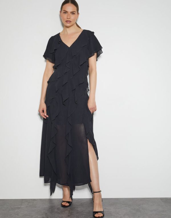 Monsoon Renata Ruffle Maxi Dress Black